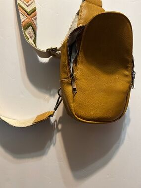 Compact Mustard Yellow Crossbody Sling Bag with Woven Strap